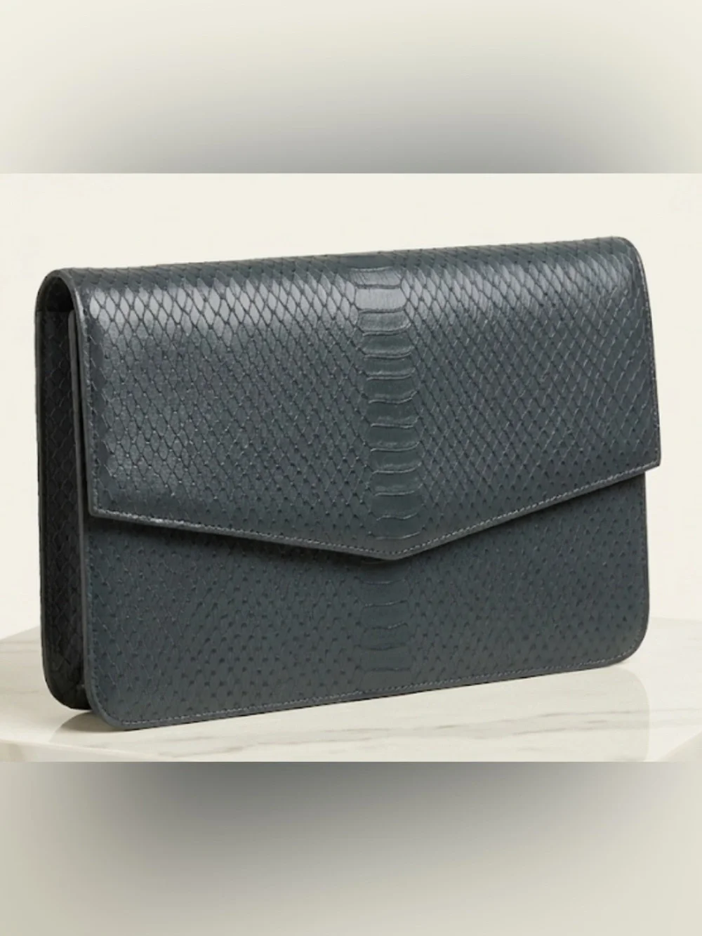 Faux Snake skin Textured Envelope Clutch in Slate Blue